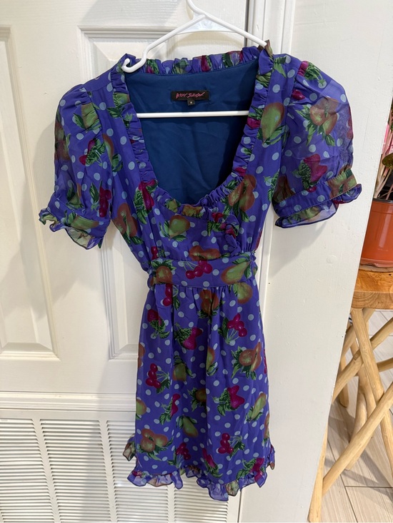 Betsey Johnson Dresses & Skirts - Betsey Johnson Purple Polka Dot Fruit Print Dress